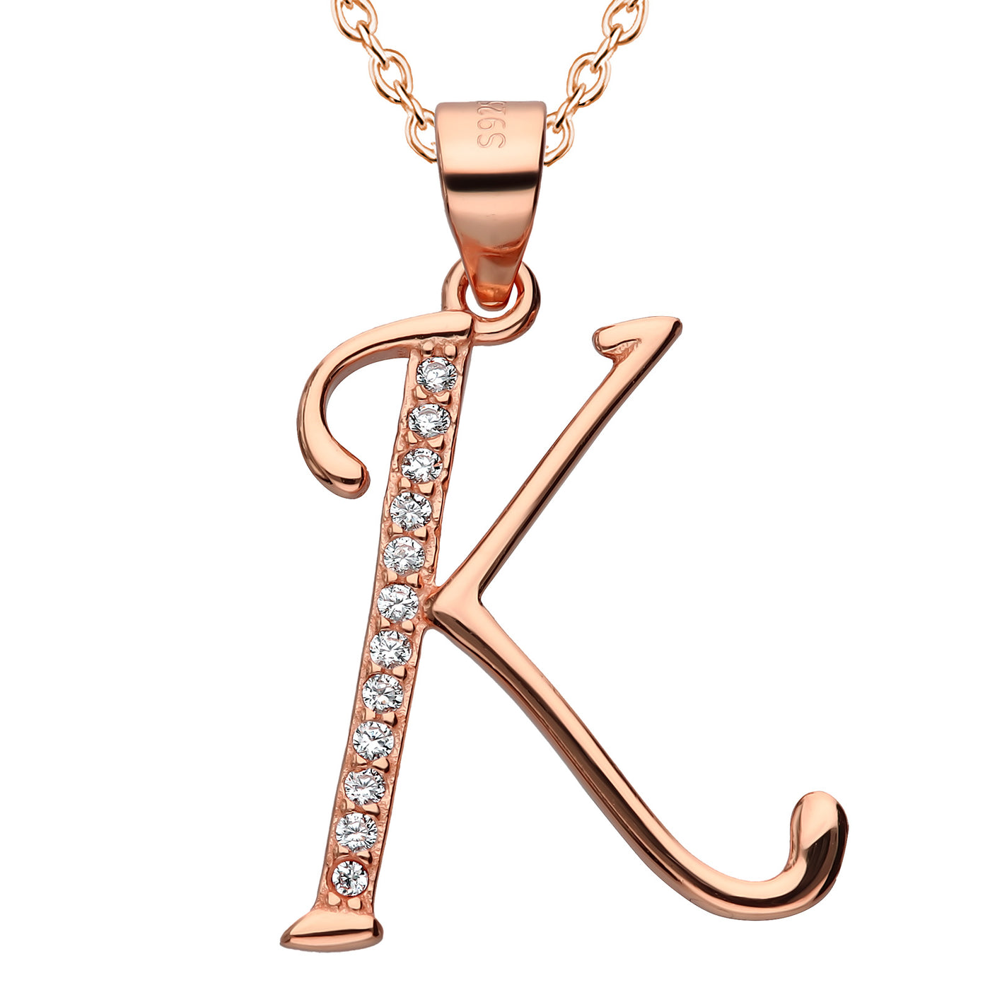 Kette mit Buchstabe K Silber 925 Rosegold