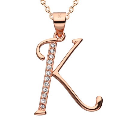 Kette mit Buchstabe K Silber 925 Rosegold