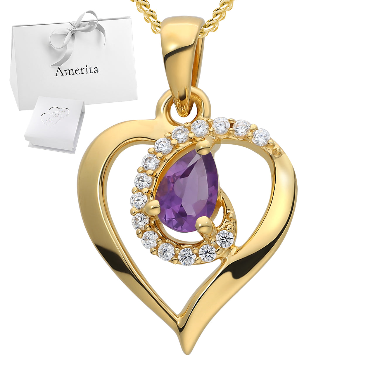 925 Silber Herzkette mit echtem Amethyst