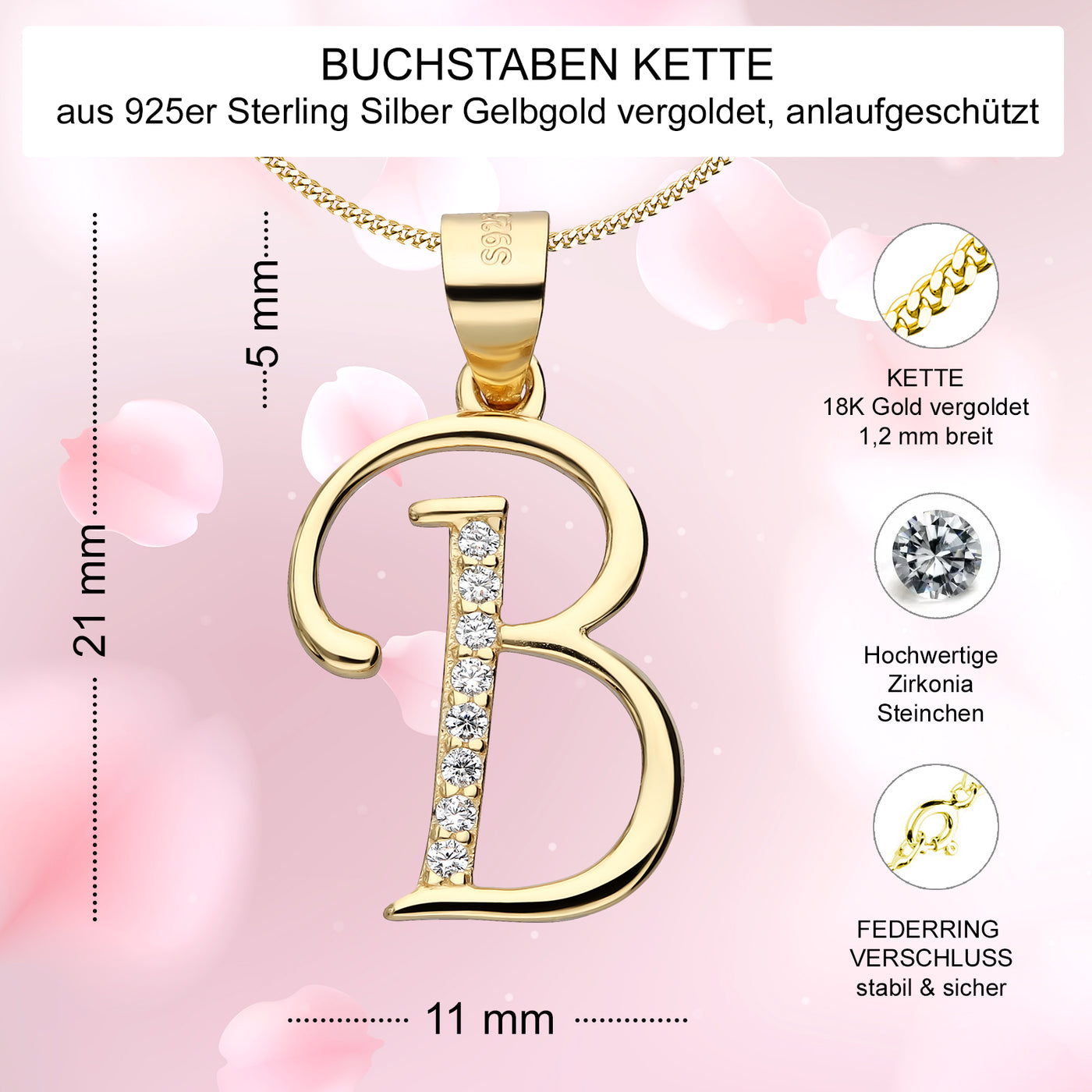 Buchstabe B aus vergoldetem 925er Silber