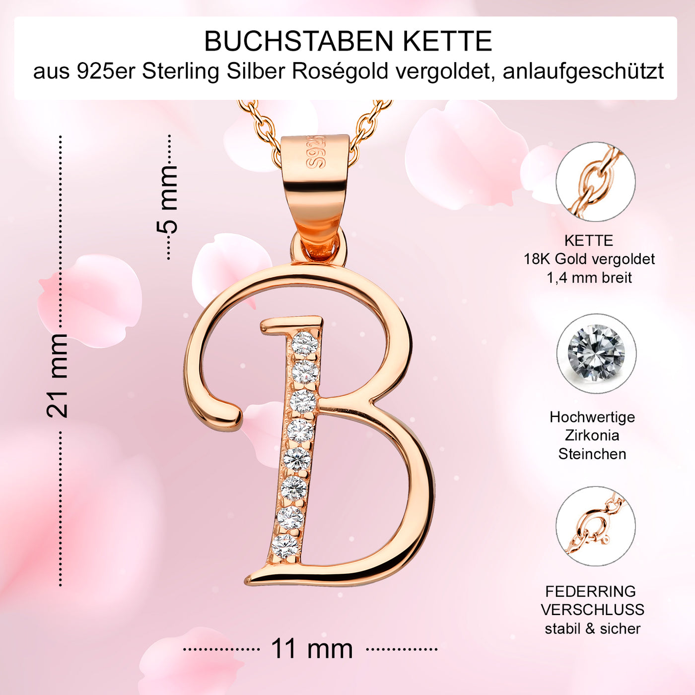 Goldene Kette mit Buchstabe B Silber 925
