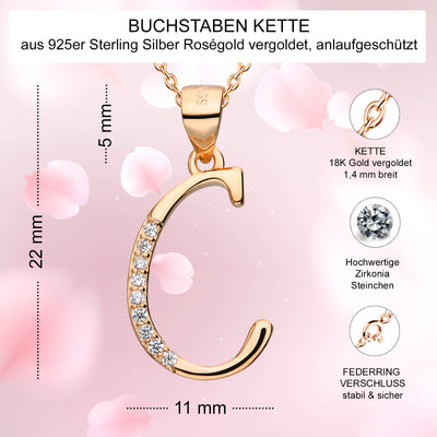 Goldene Kette Buchstabe C Silber 925 Rosegold