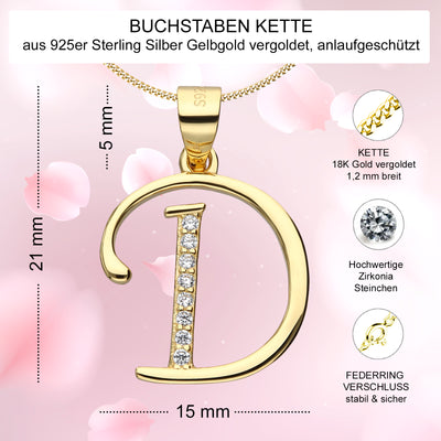 Buchstabe D 925er Silber goldene Halsette