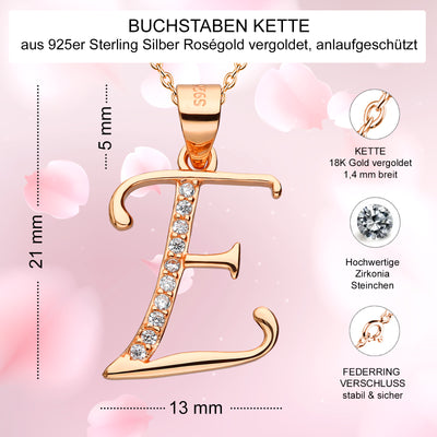 Kette mit Buchstabe E Silber 925 Rosegold