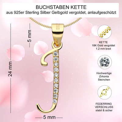 Buchstabenkette J 925er Silber Goldene Kette