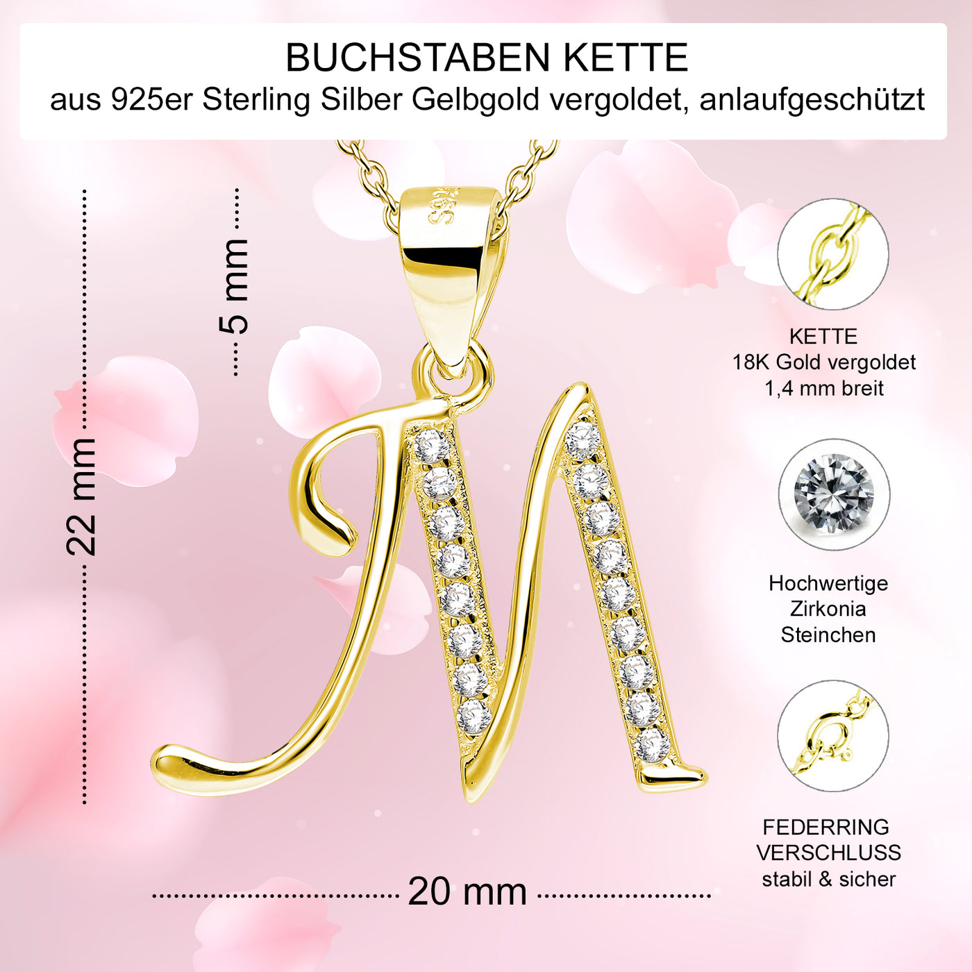 Kette mit Buchstabe M aus Silber 925