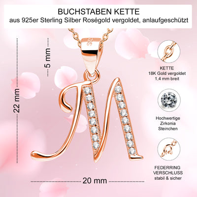 Kette mit Buchstabe M Silber 925 Rosegold