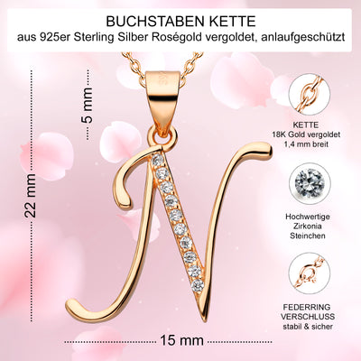 Kette mit Buchstabe N Silber 925 Rosegold