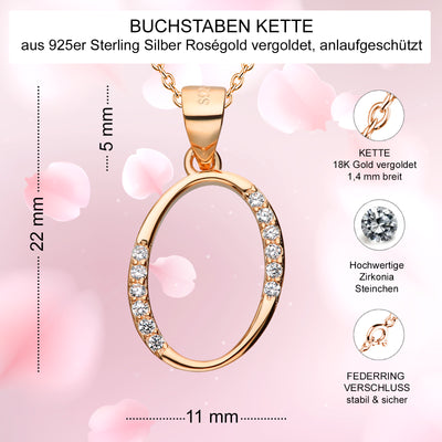 Buchstabe O mit Halskette Silber 925 Rosegold