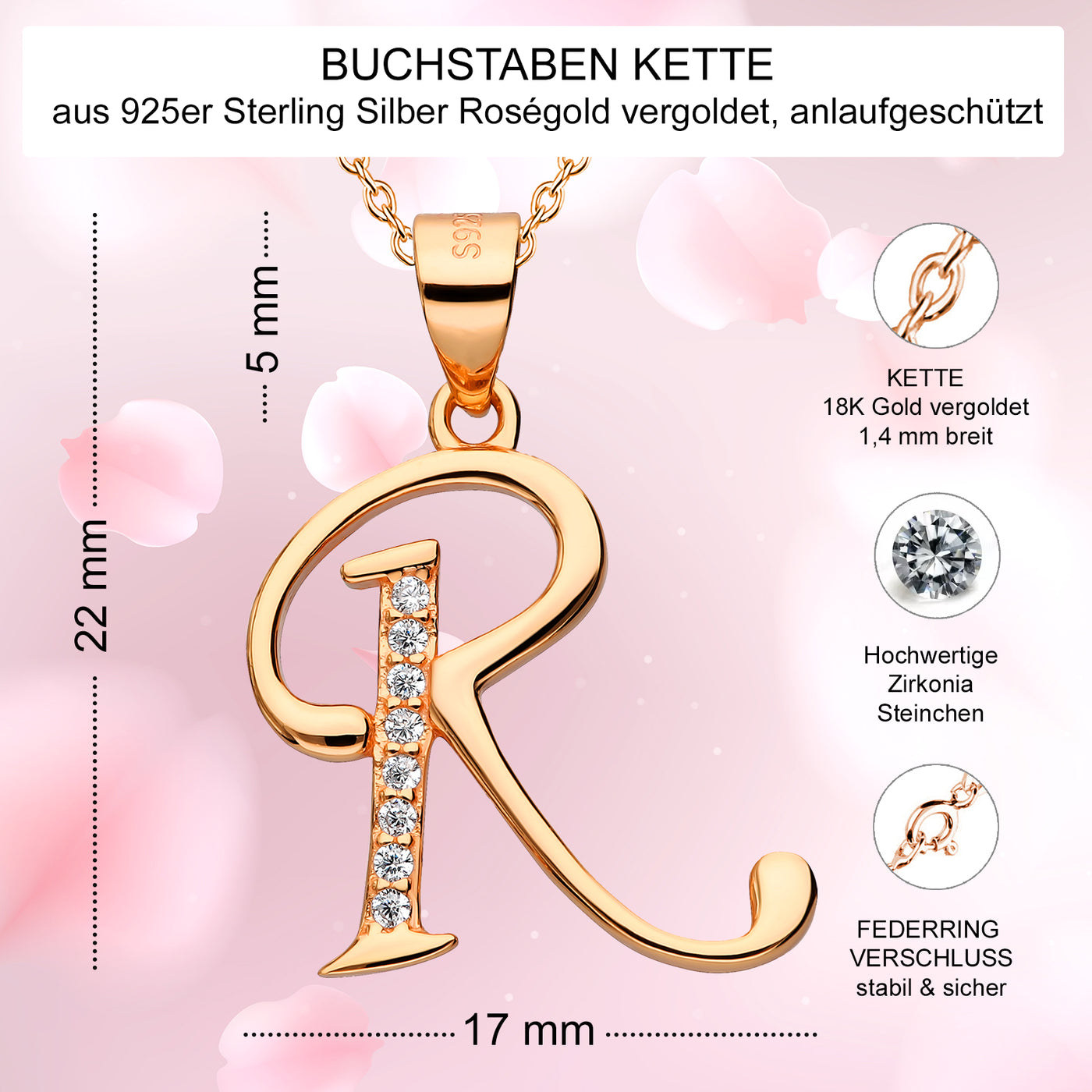 Goldene Kette Buchstabe R Silber 925