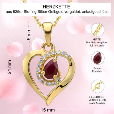 Echter Rubin 925er Silber Herzkette