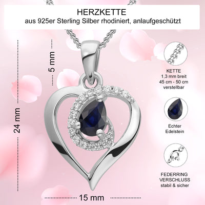 Echte Saphir Herzkette 925er Sterlingsilber