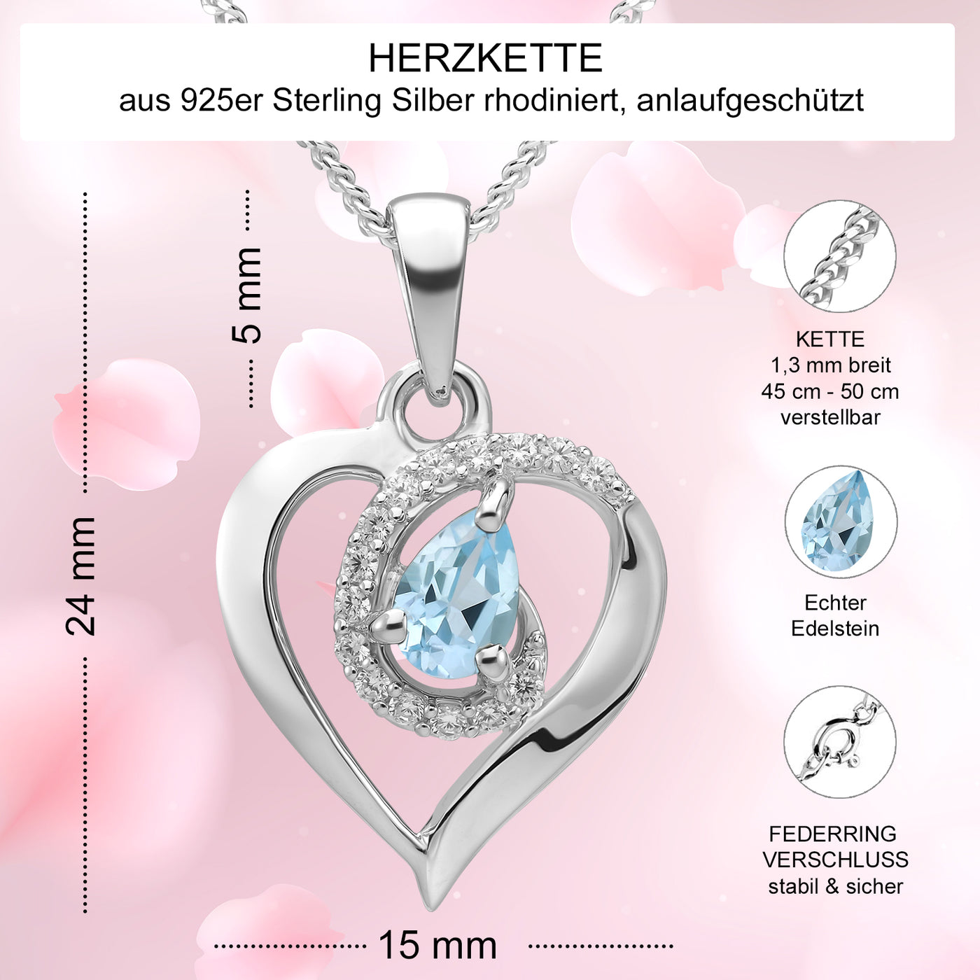 Herzkette Silber 925 Topas
