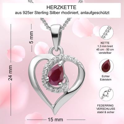 Herzkette mit echtem Rubin 925er Silber