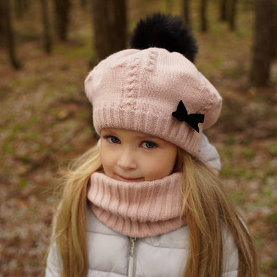 Winterset Mädchen Mütze mit Bommel Schal 52-54cm (4 -7-8 Jahre)