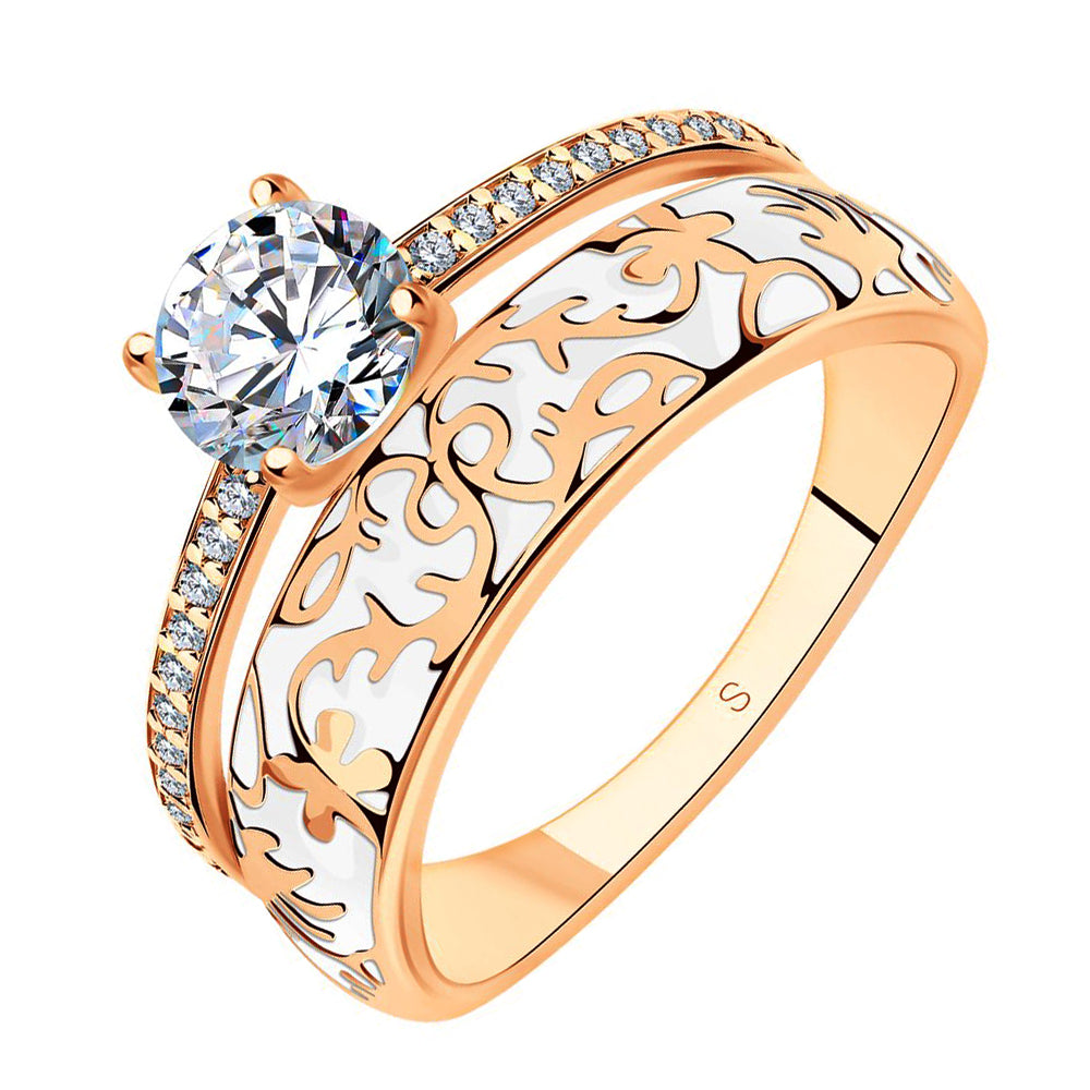 Silber Ring 925 Rosegold mit Emaille Zirkonia