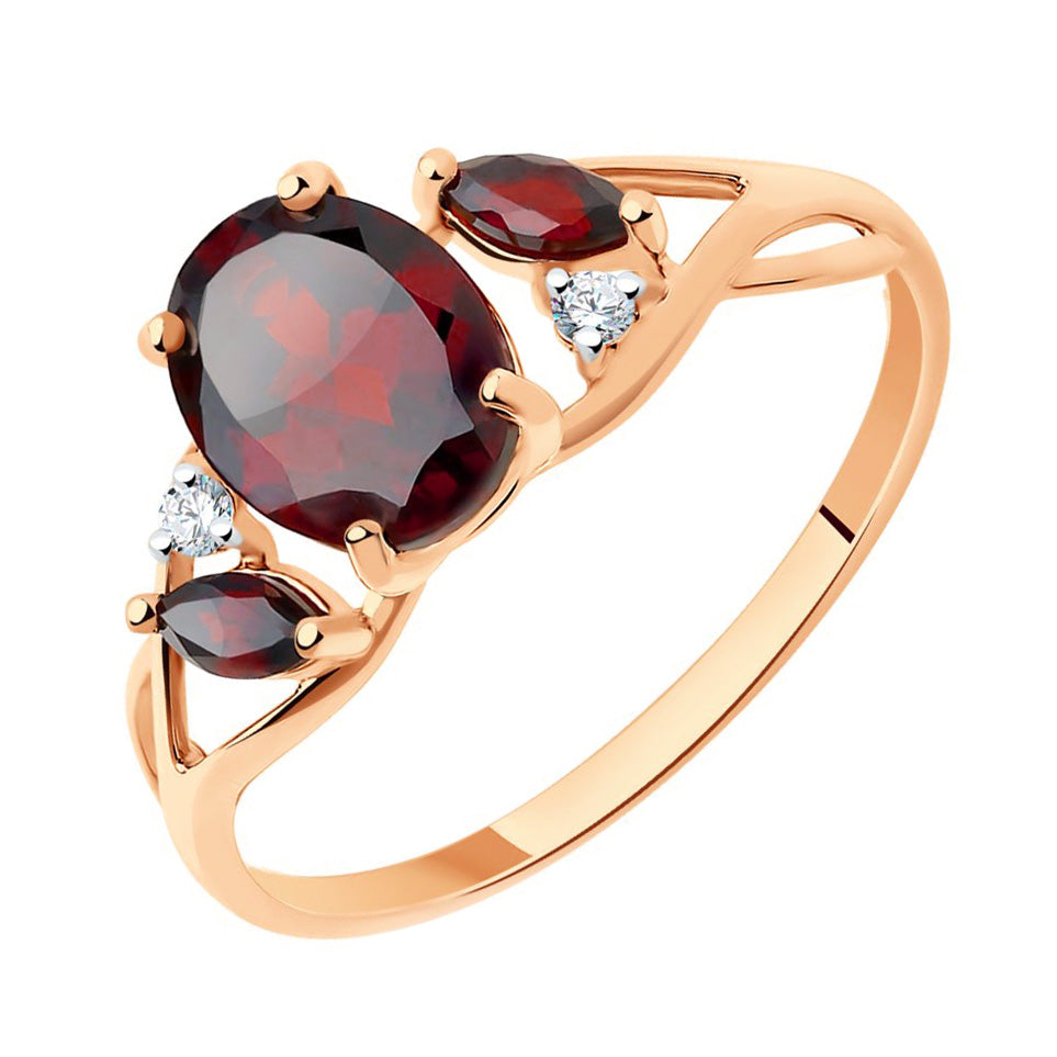 Ring für Damen aus 14K Gold mit Granat rot