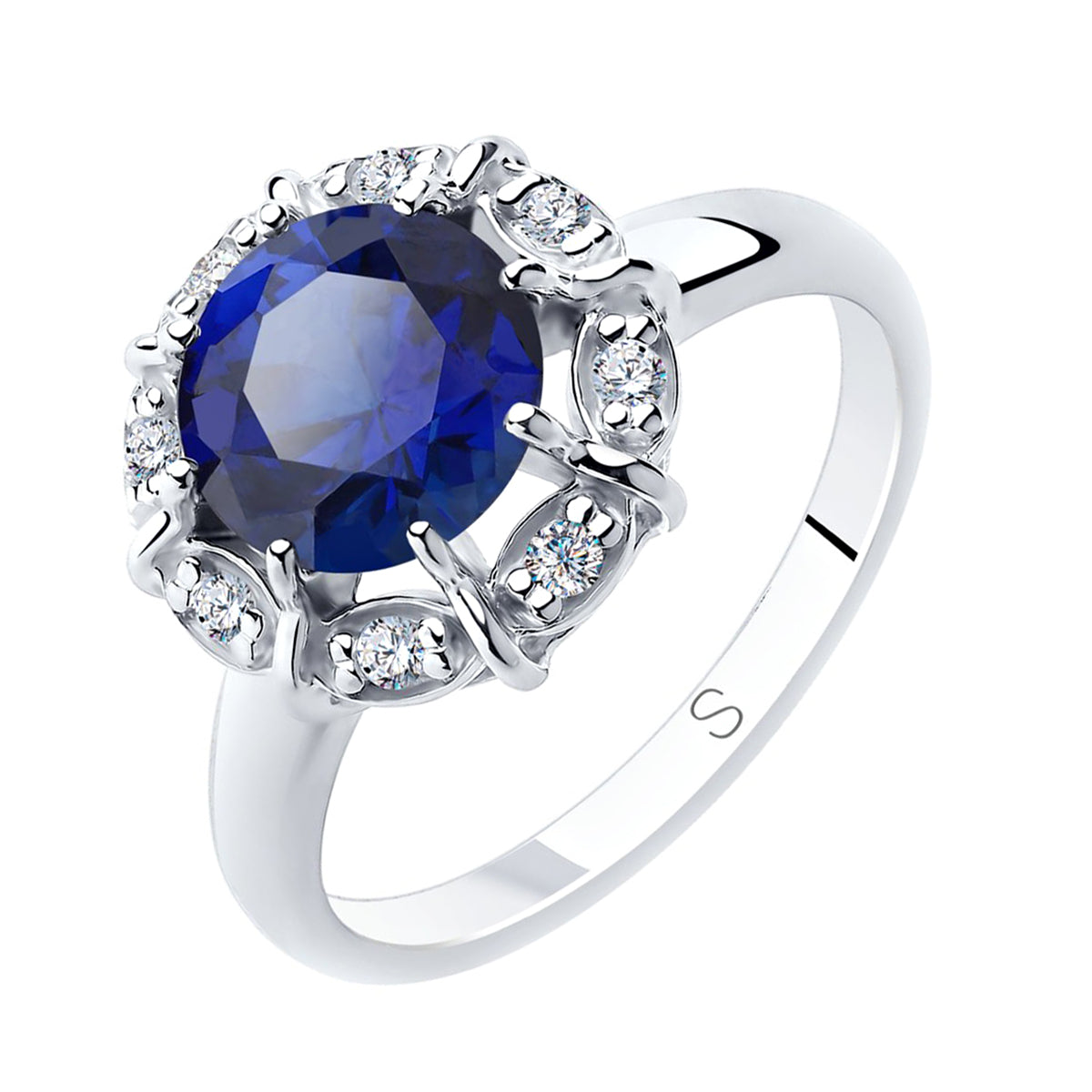 Silber Ring mit Saphir und Zirkonia blau