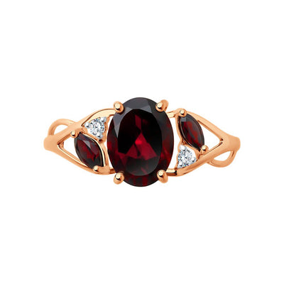 Ring für Damen aus 14K Gold mit Granat rot