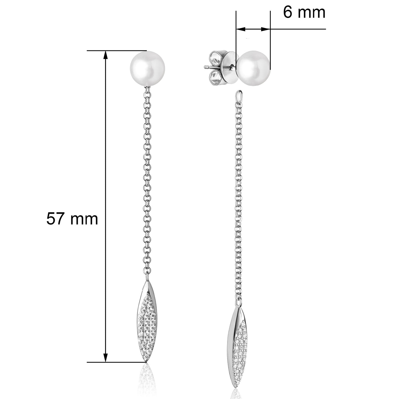 Perlen Ohrringe lang 925er Silber weiß mit Zirkonia