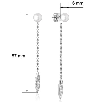 Perlen Ohrringe lang 925er Silber weiß mit Zirkonia