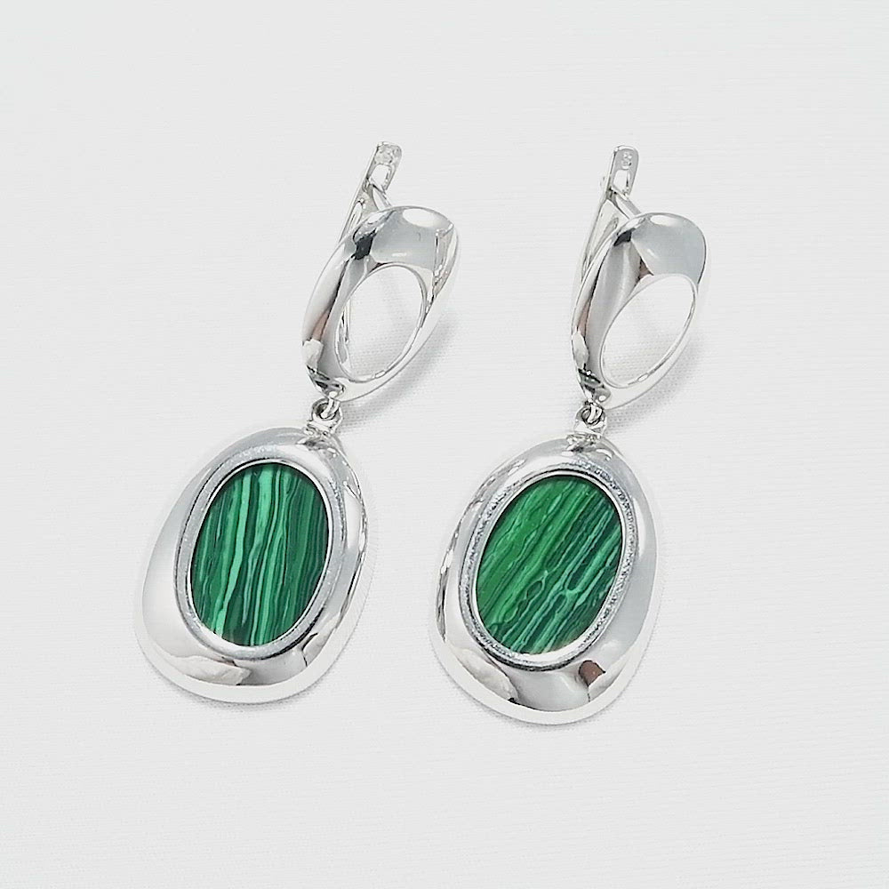 Silber 925 Ohrringe mit Malachit grün massiv