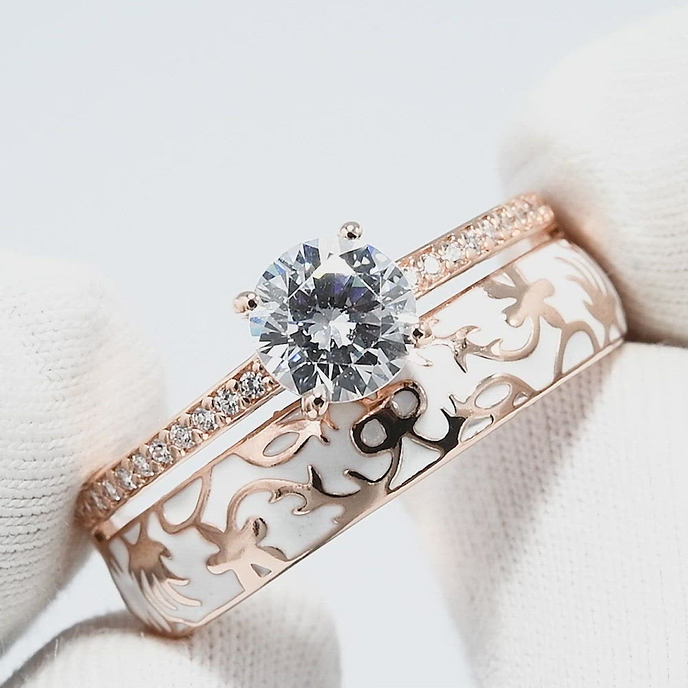 Silber Ring 925 Rosegold mit Emaille Zirkonia